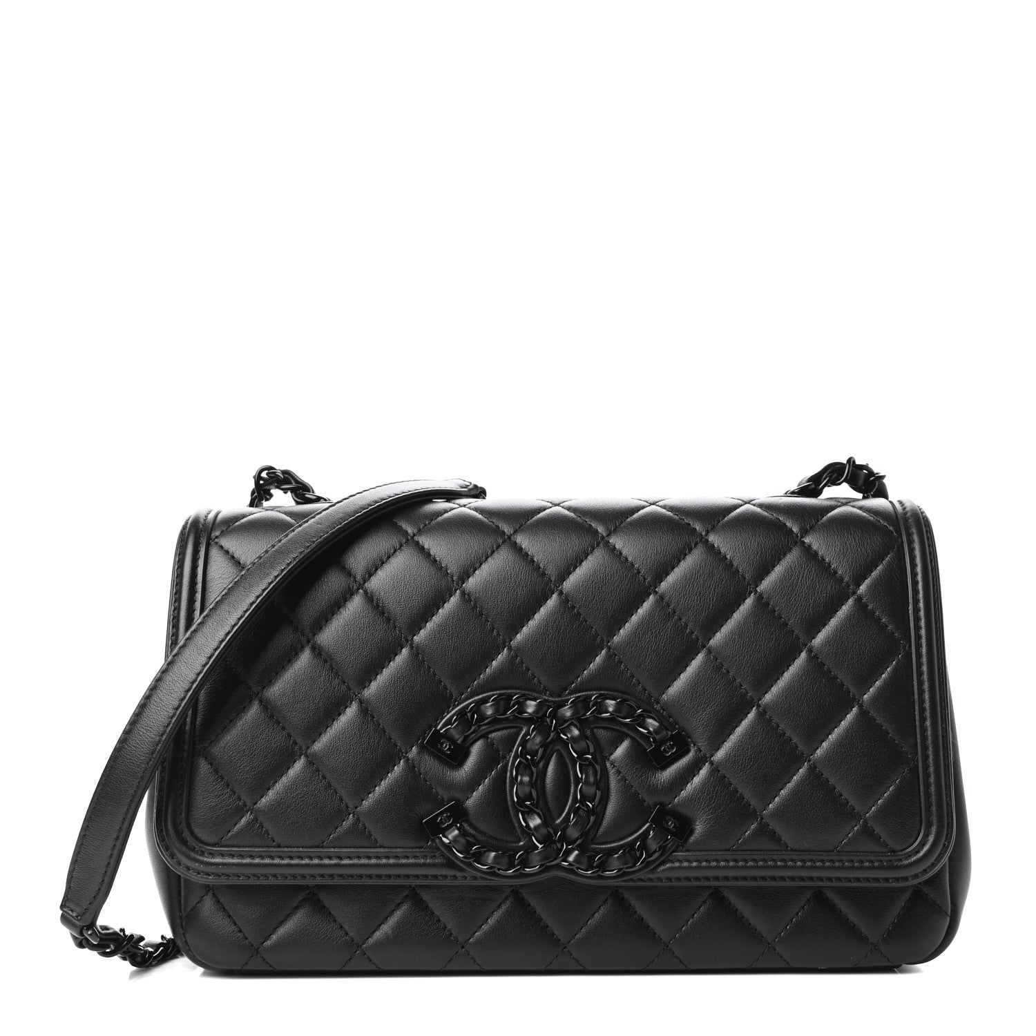 Chanel Calfskin Quilted Medium CC Filigree Flap Black 1 of 9