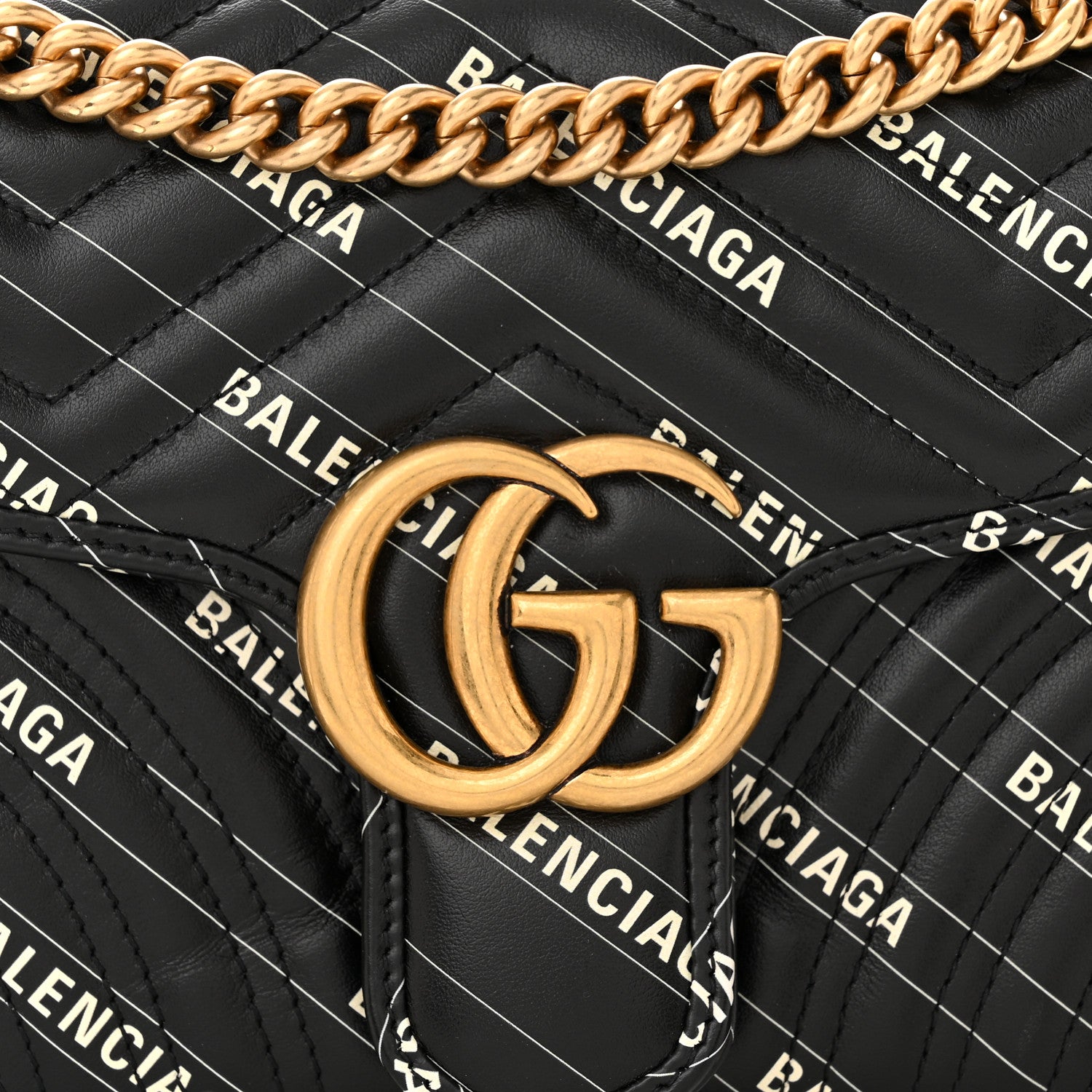 Gucci X BALENCIAGA Calfskin Matelasse Logo Print Small GG Marmont Shoulder Bag Black 8 of 11