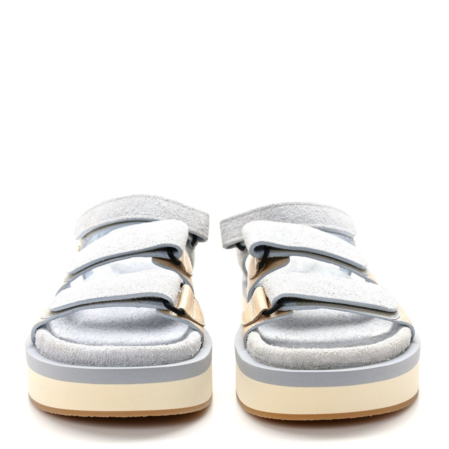 Suede Calfskin Velcro Flat Sandals 39 Light Blue Beige