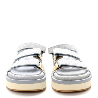 Chanel Suede Calfskin Velcro Flat Sandals 39 Light Blue Beige 2 of 9