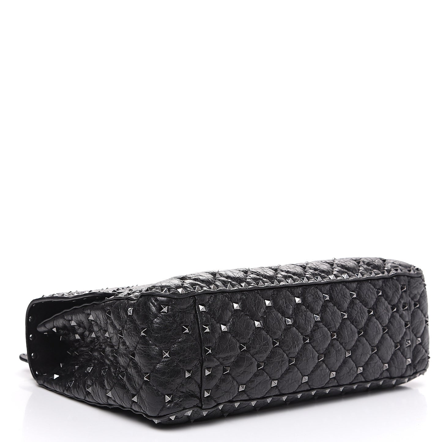 Craquele Nappa Large Rockstud Spike Shoulder Bag Black