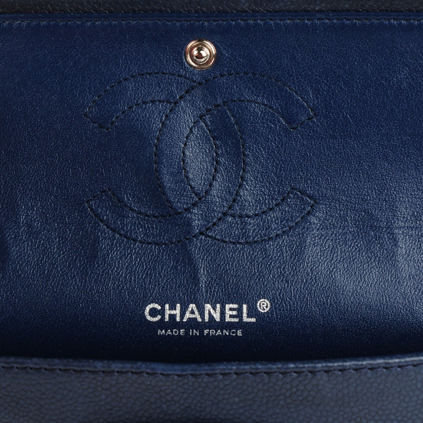 Caviar Quilted Medium Double Flap Navy