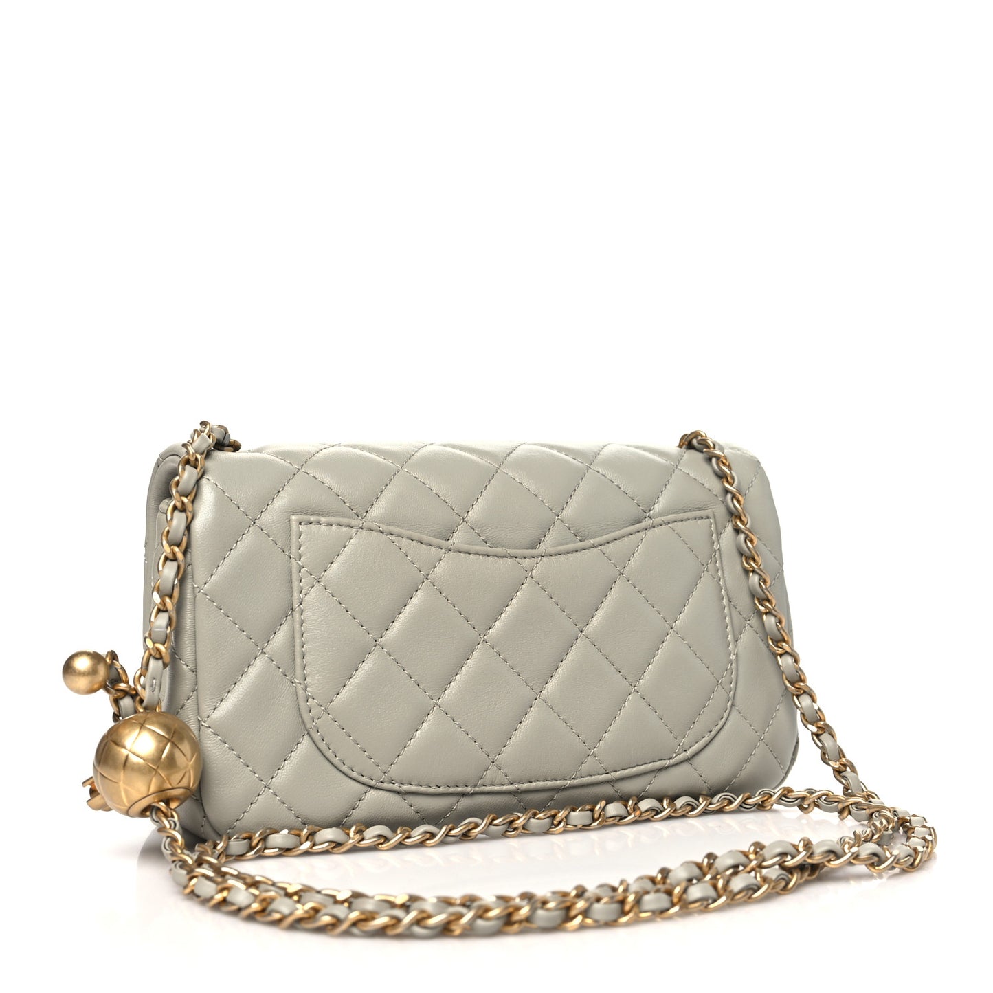 Lambskin Quilted Mini Rectangular Pearl Crush Flap Grey