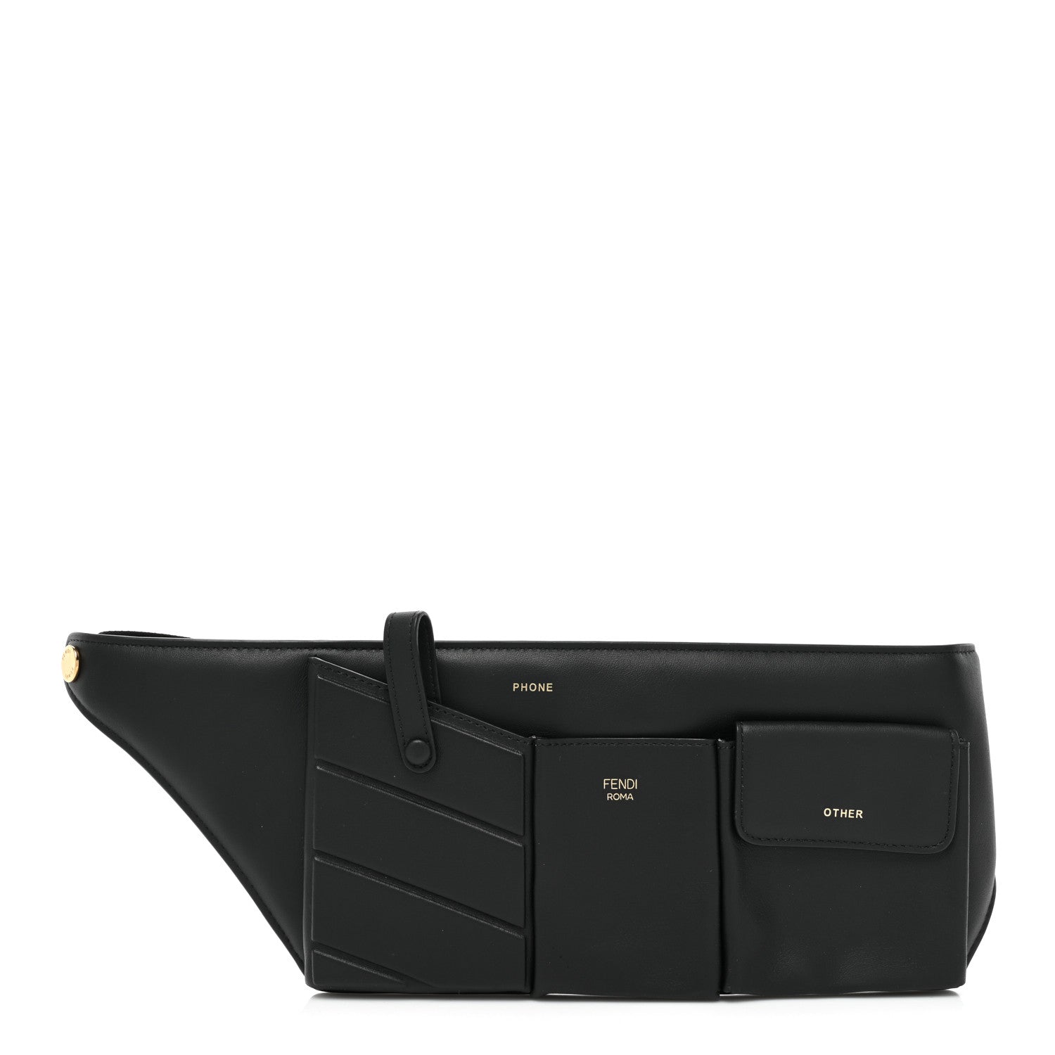 Fendi Vitello Grace Matte 3 Pocket Belt Pouch Black 1 of 8