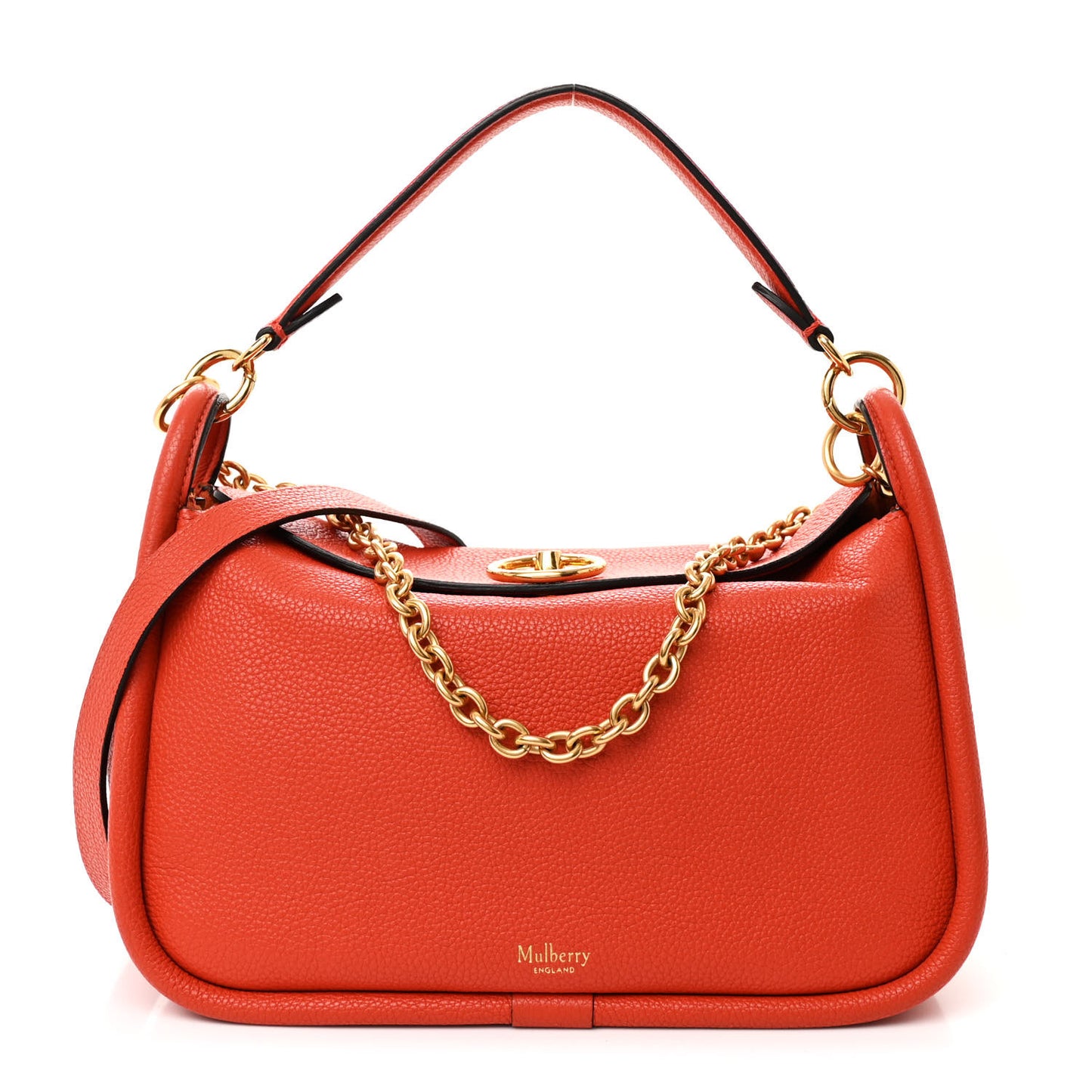 Small Classic Grain Calfskin Leighton Tangerine Orange