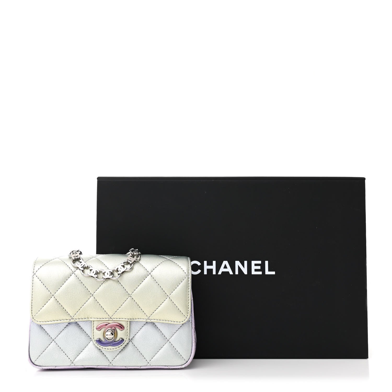 Chanel Gradient Metallic Calfskin Quilted Clutch Silver Blue Yellow Purple 11 of 11