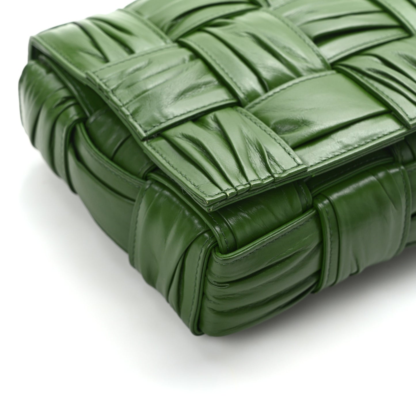 Calfskin Intreccio Plisse Cassette Crossbody Bag Avocado