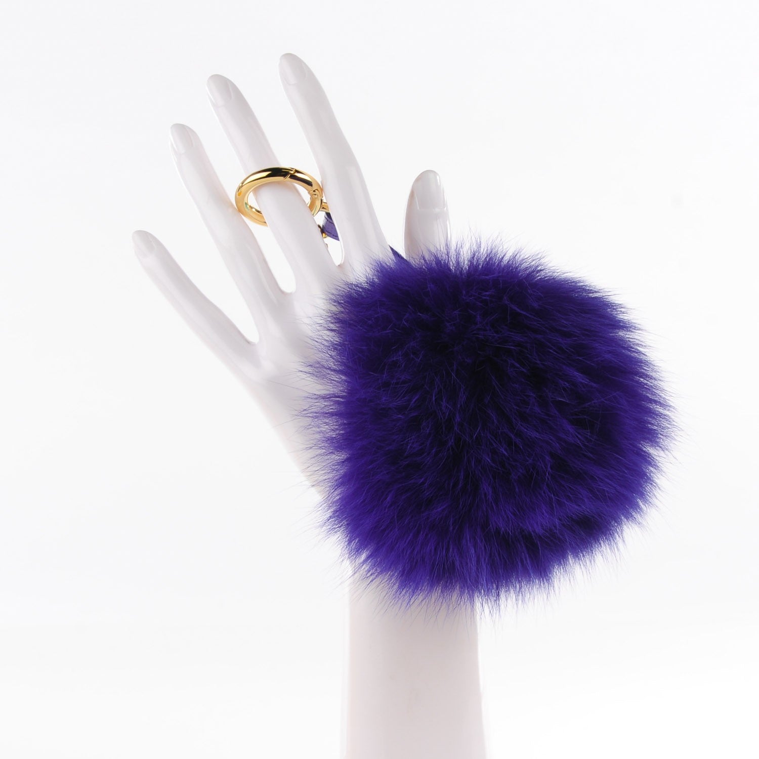 Fendi Fox Fur Vitello Elite Pom Pom Bag Charm Viola Cassis 2 of 5