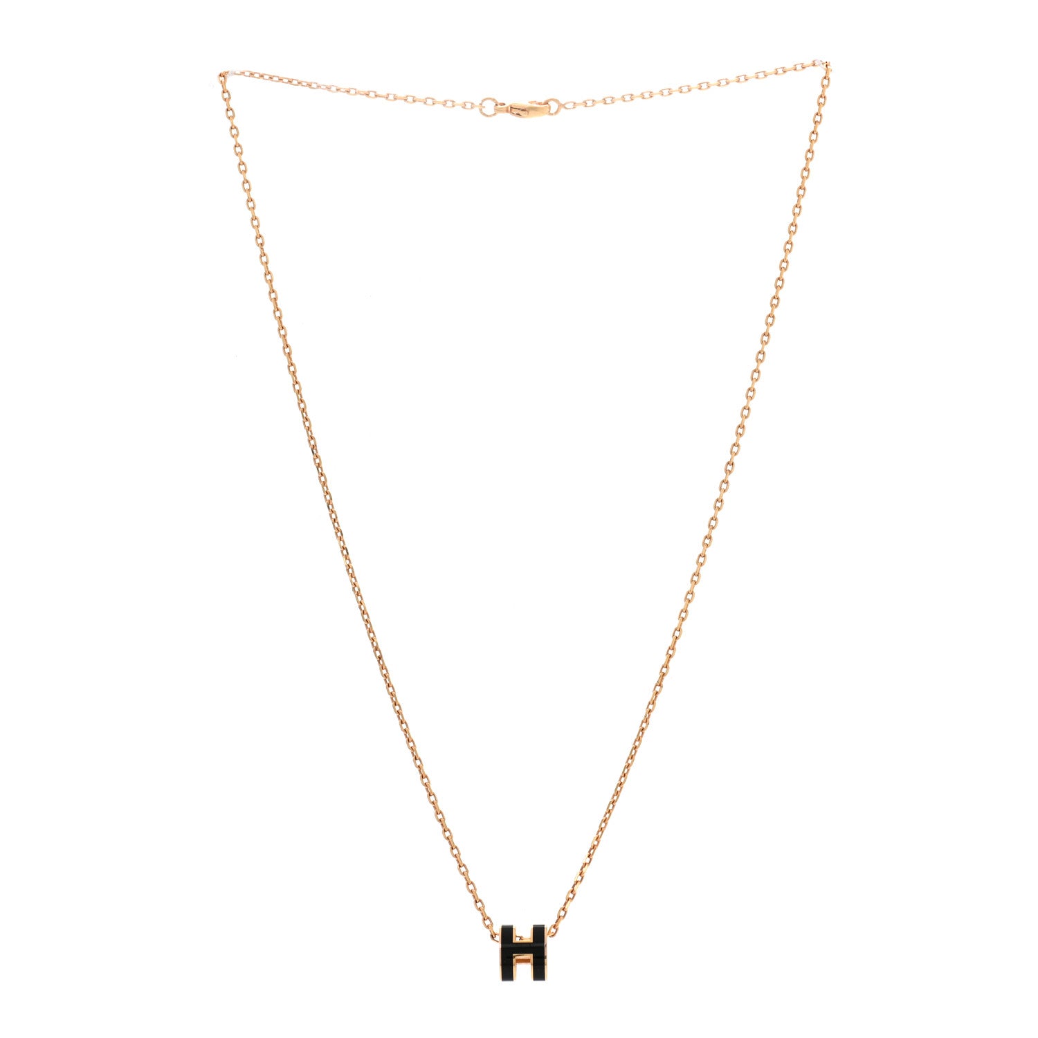 Hermes Lacquered Gold Mini Pop H Pendant Necklace Black 3 of 6