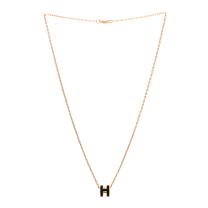 Hermes Lacquered Gold Mini Pop H Pendant Necklace Black 3 of 6