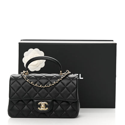 Chanel Lambskin Quilted Mini Top Handle Rectangular Flap Black 14 of 14