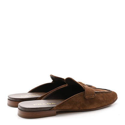 Prada Suede Metal Triangle Logo 10mm Loafer Mules 40 Cannella 5 of 8