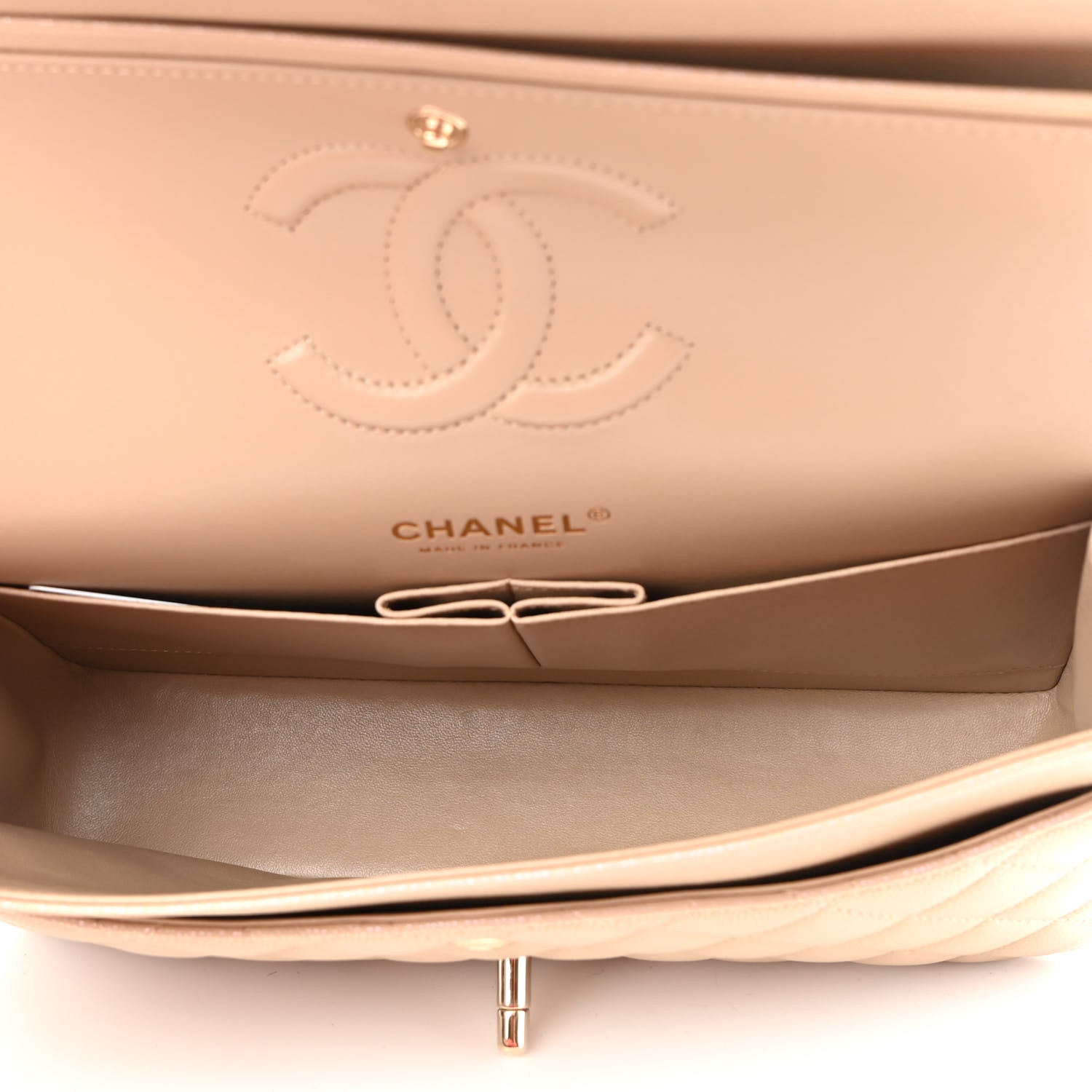 Chanel Iridescent Caviar Quilted Medium Double Flap Dark Beige 5 of 9