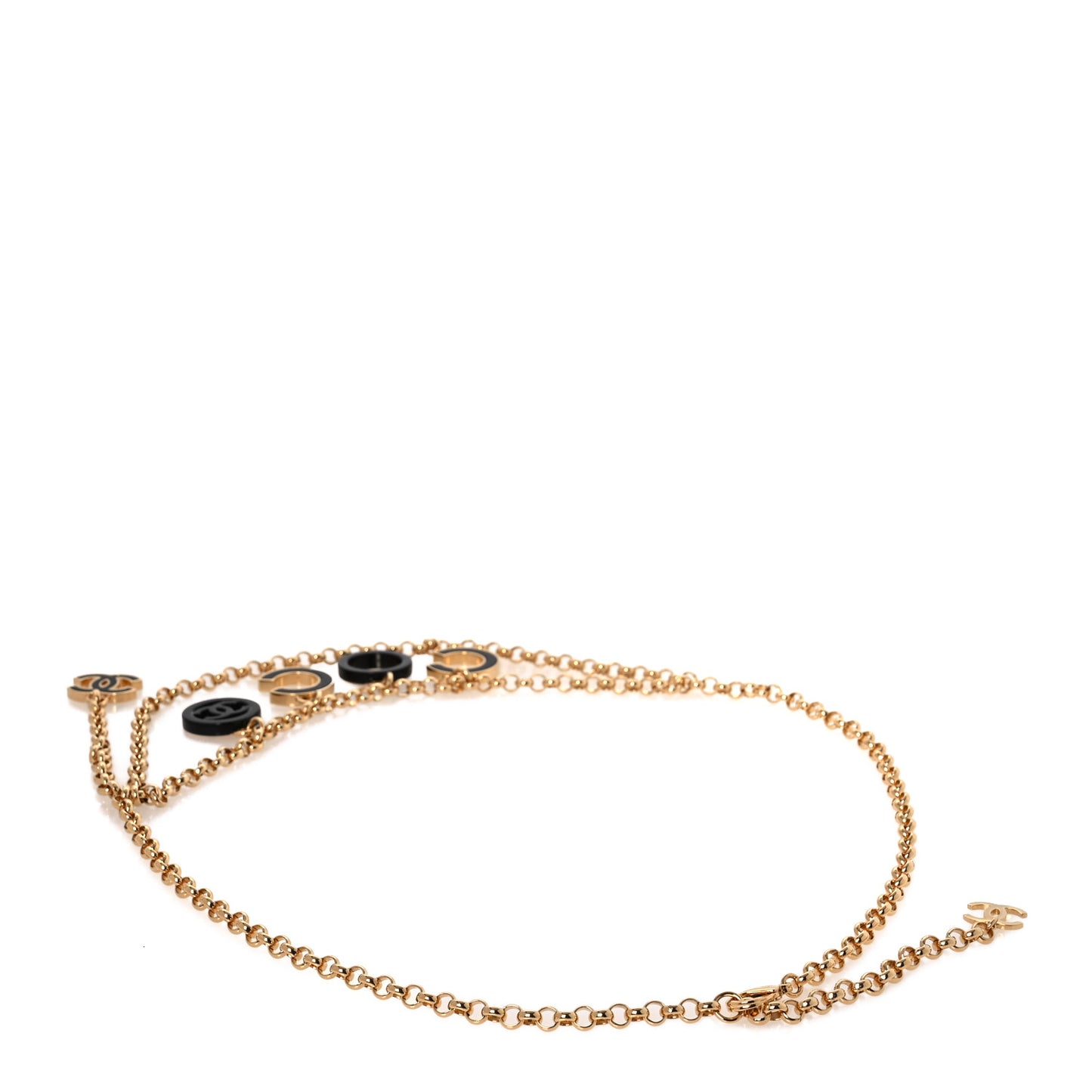 Lambskin Enamel CC Chain Belt Black