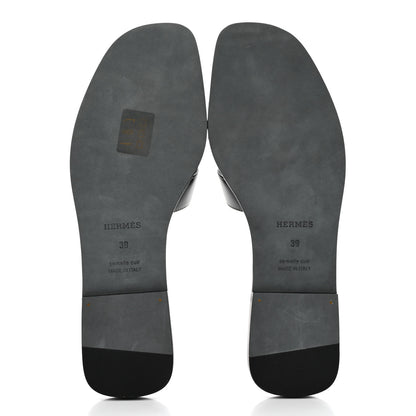 Hermes Box Calfskin Oran Sandals 39 Black 5 of 8