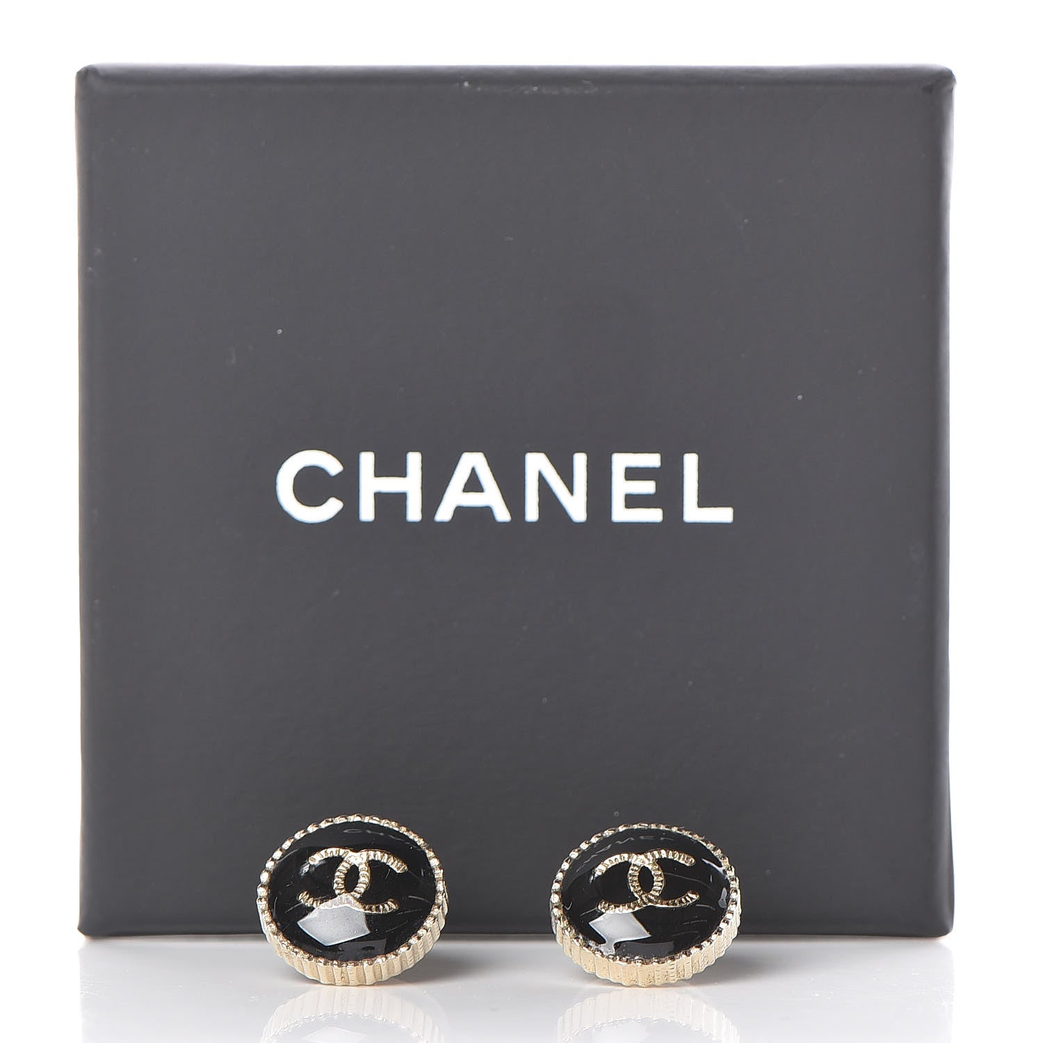 Chanel Resin CC Earrings Black Gold 5 of 5