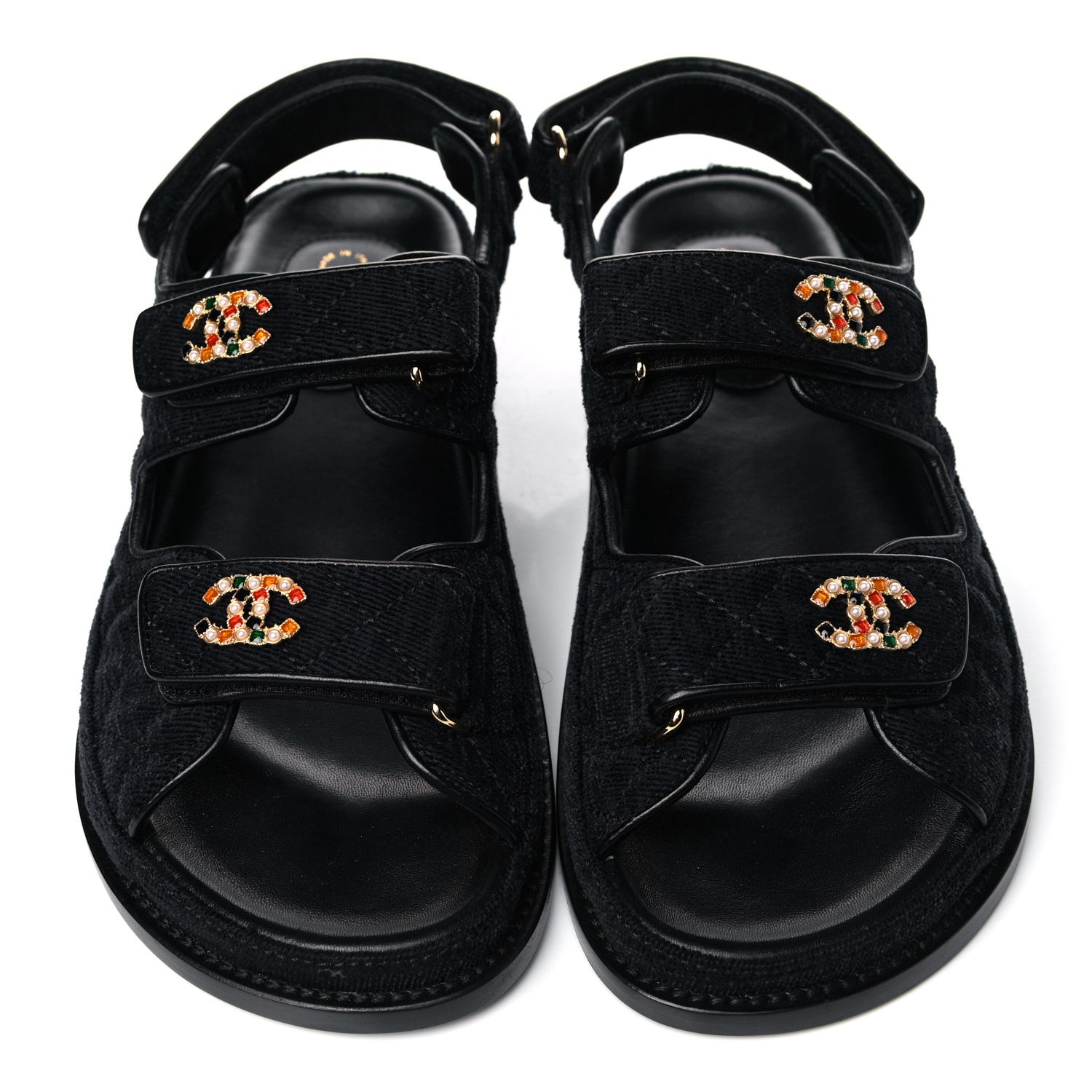 Chanel Velvet Velcro Dad Sandals 37.5 Navy Blue 8 of 12