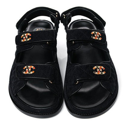 Chanel Velvet Velcro Dad Sandals 37.5 Navy Blue 8 of 12