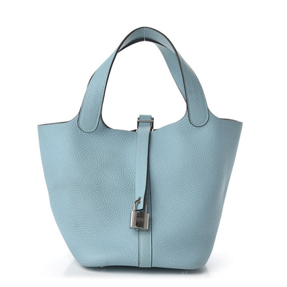 Hermes Taurillon Clemence Picotin Lock 18 PM Bleu Atoll 1 of 16