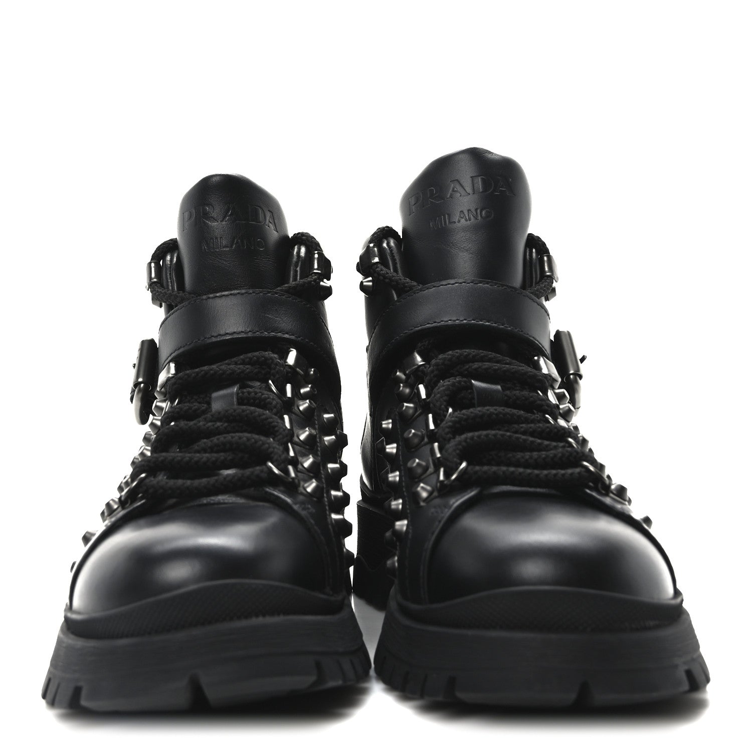Prada Vitello Rodeo Studded Ankle Boots 37 Black 3 of 9