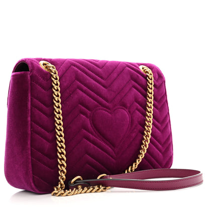 Gucci Velvet Matelasse Loved Embroidered Medium GG Marmont Shoulder Bag Fuchsia Violet Cyclamen 3 of 11