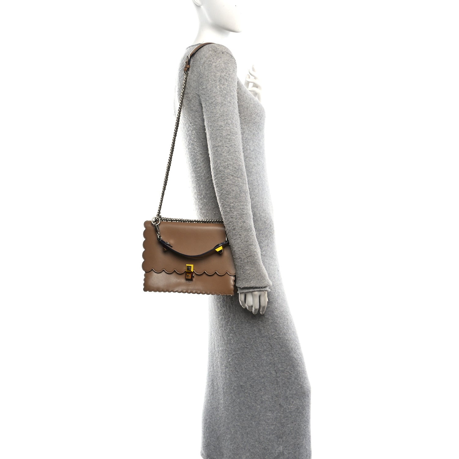 Fendi Vitello Liberty Scalloped Studded Kan I Shoulder Bag Sand 2 of 10