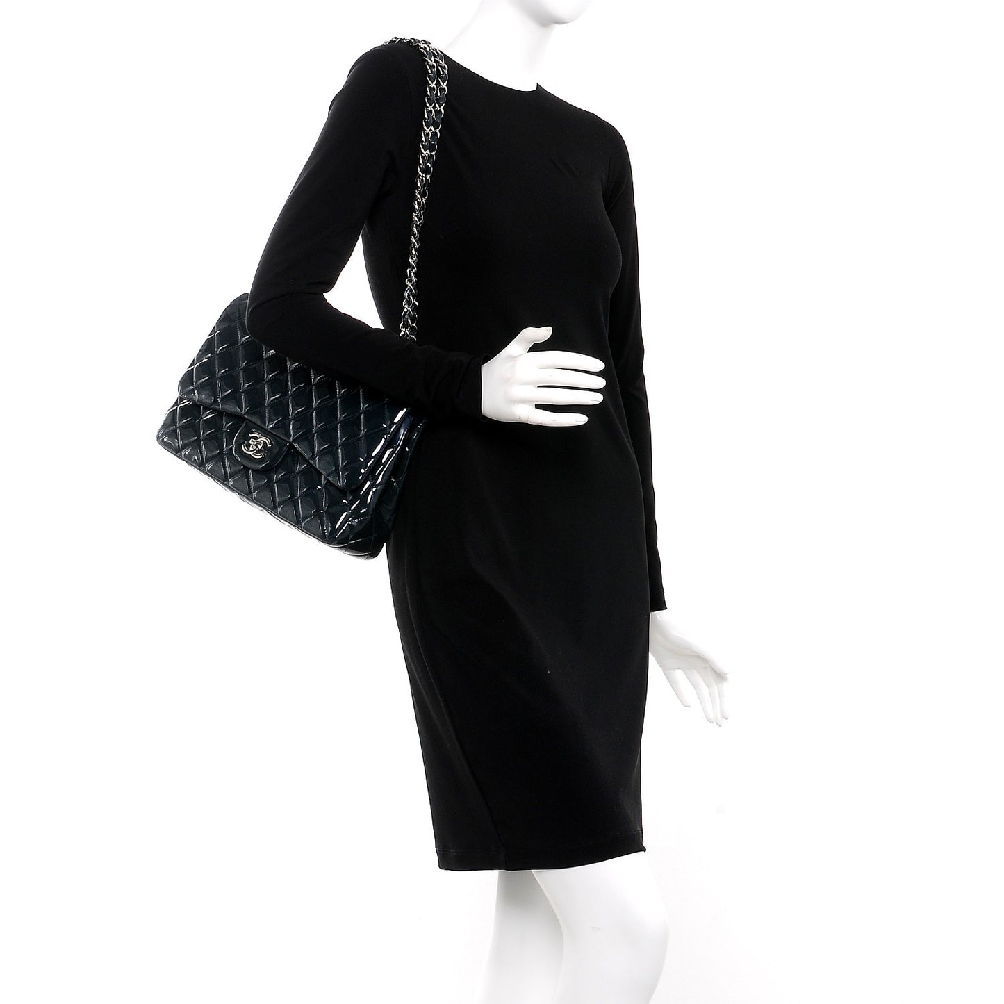 Patent Quilted Jumbo Double Flap Blue