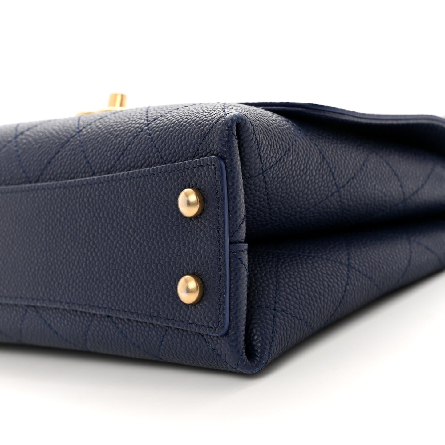 Grained Calfskin Small Stitched Flap Navy Blue