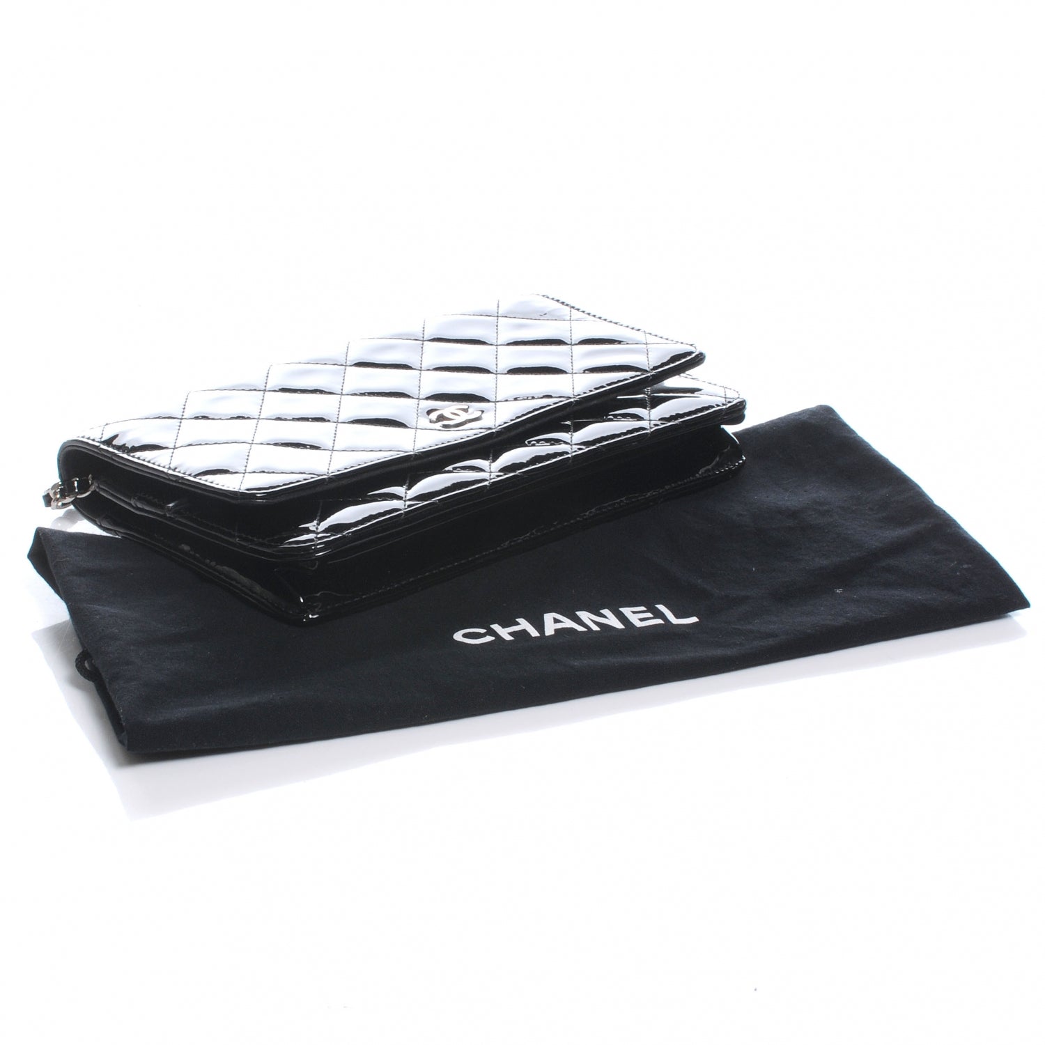Chanel Patent Quilted Wallet On Chain WOC Black 4 of 8