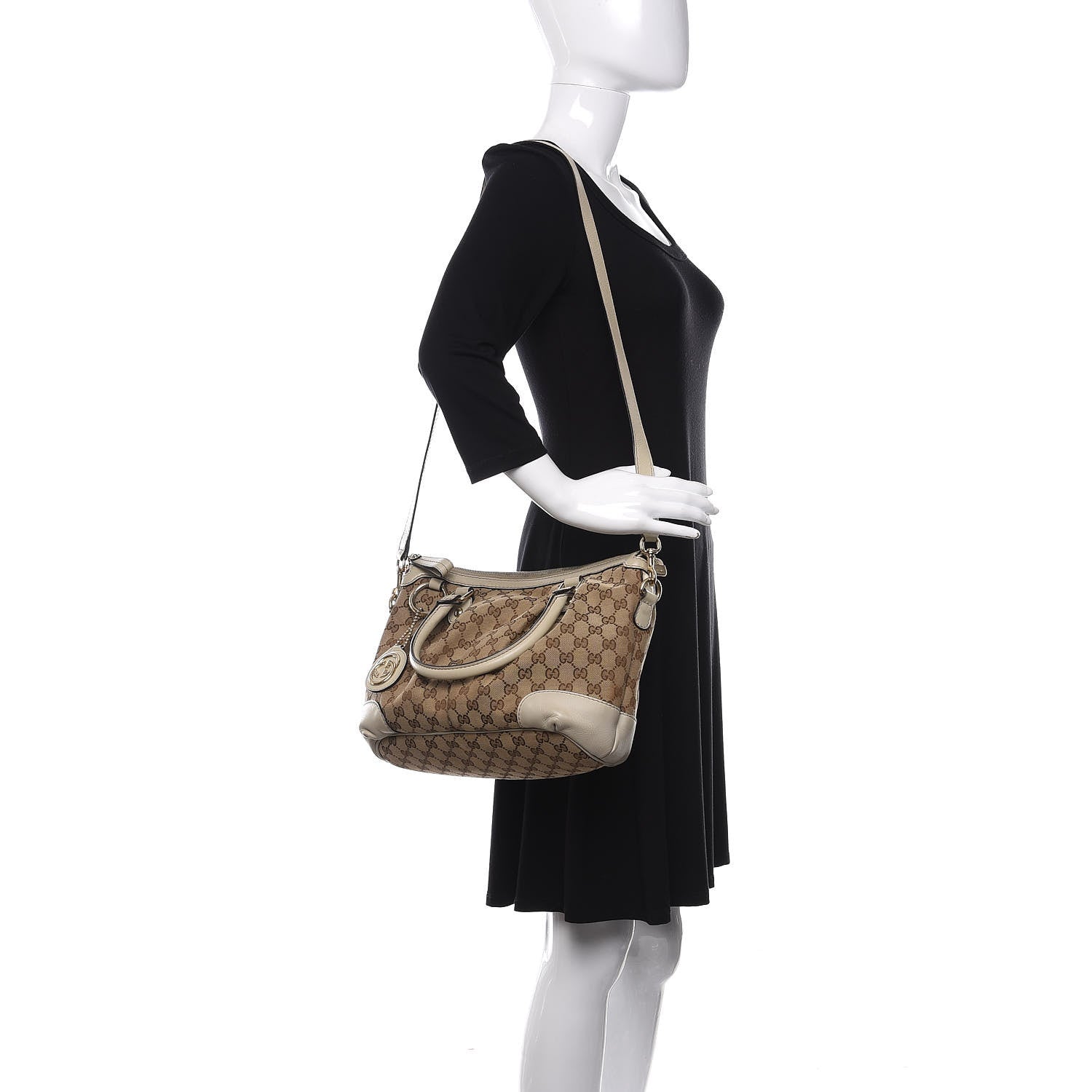 Gucci Monogram Margaux Calfskin Medium Sukey Top Handle Bag Beige Ebony Mystic White 2 of 15