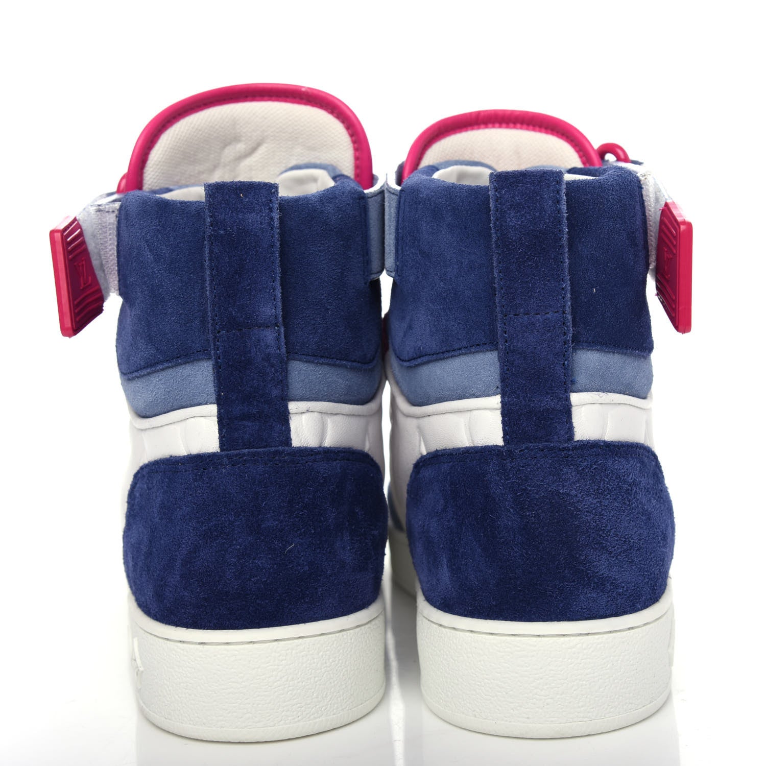 Louis Vuitton Sheepskin Embossed Suede Calfskin Womens Boombox High-Top Sneakers 37.5 White Denim Blue 7 of 10