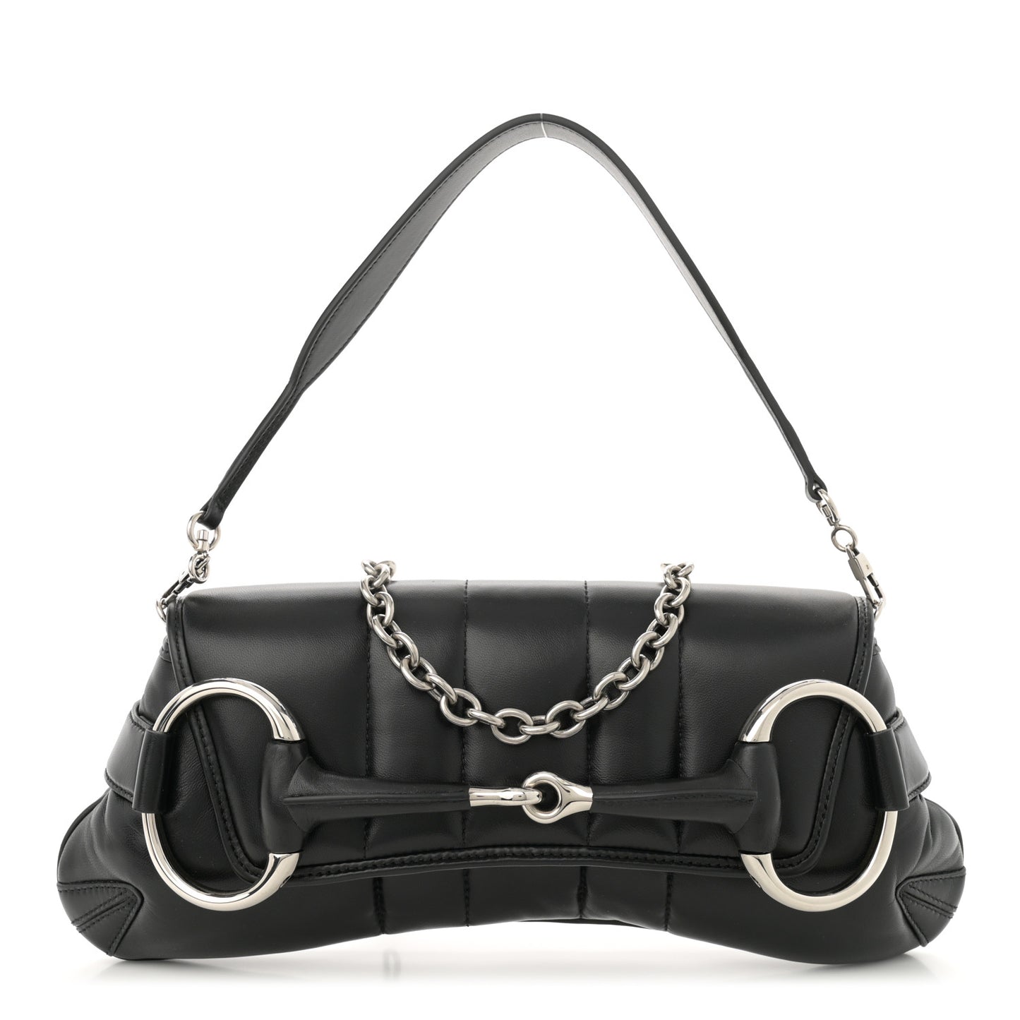 Nappa Vertical Matelasse Medium Maxi Horsebit Chain Shoulder Bag Black