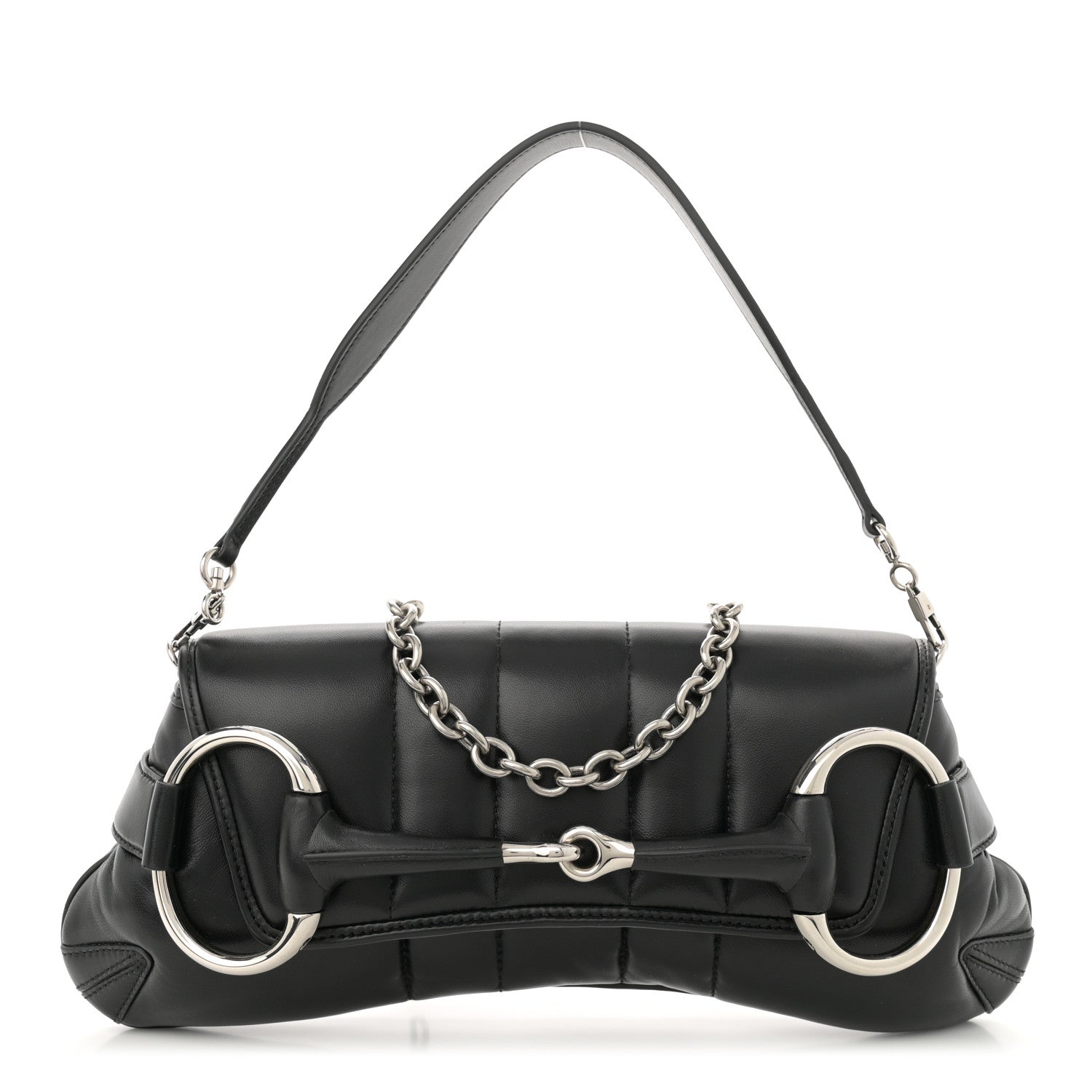 Gucci Nappa Vertical Matelasse Medium Maxi Horsebit Chain Shoulder Bag Black 1 of 12