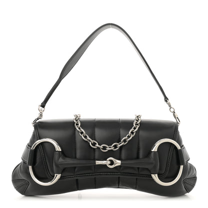 Gucci Nappa Vertical Matelasse Medium Maxi Horsebit Chain Shoulder Bag Black 1 of 12