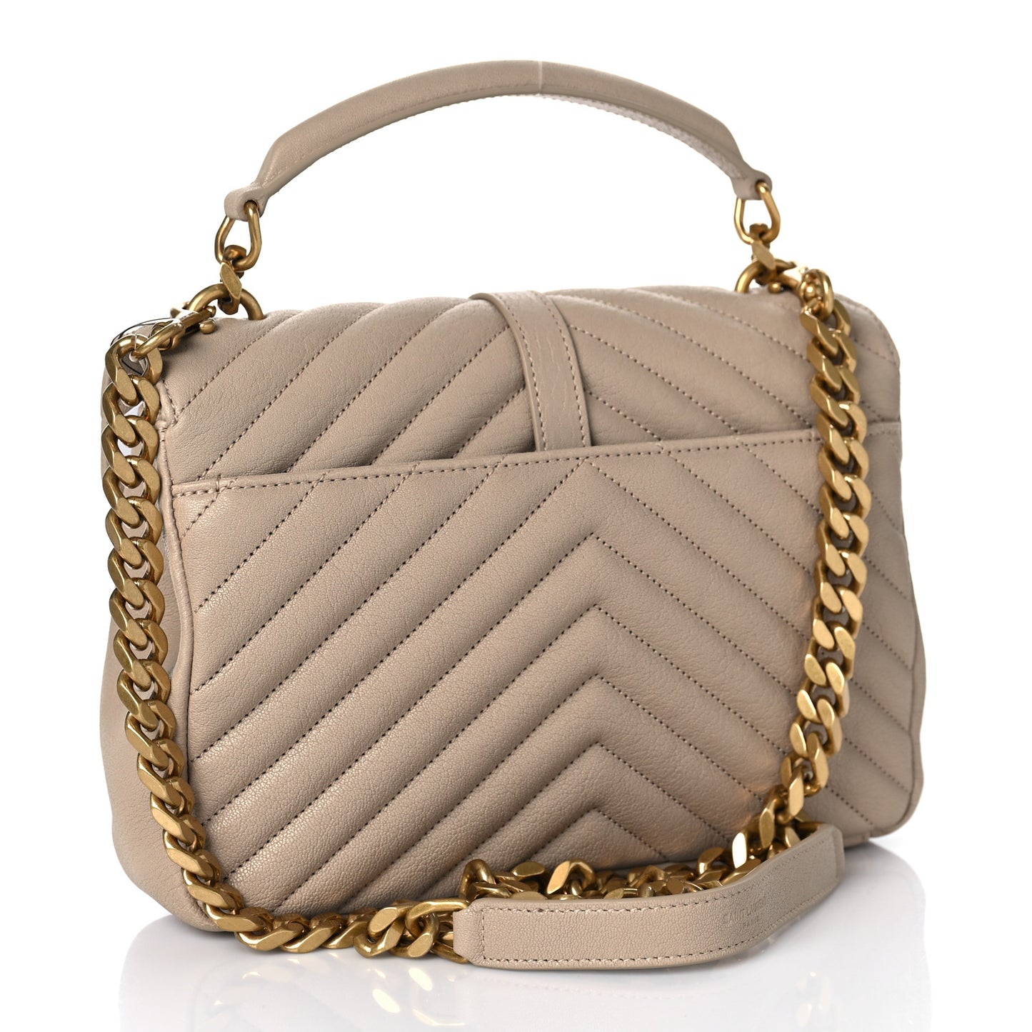 Sheepskin Matelasse Chevron Monogram Medium College Bag Dark Beige