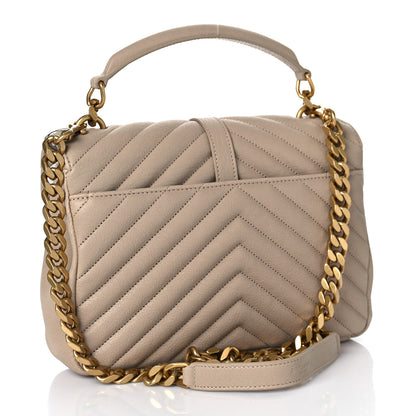 Saint Laurent Sheepskin Matelasse Chevron Monogram Medium College Bag Dark Beige 3 of 9