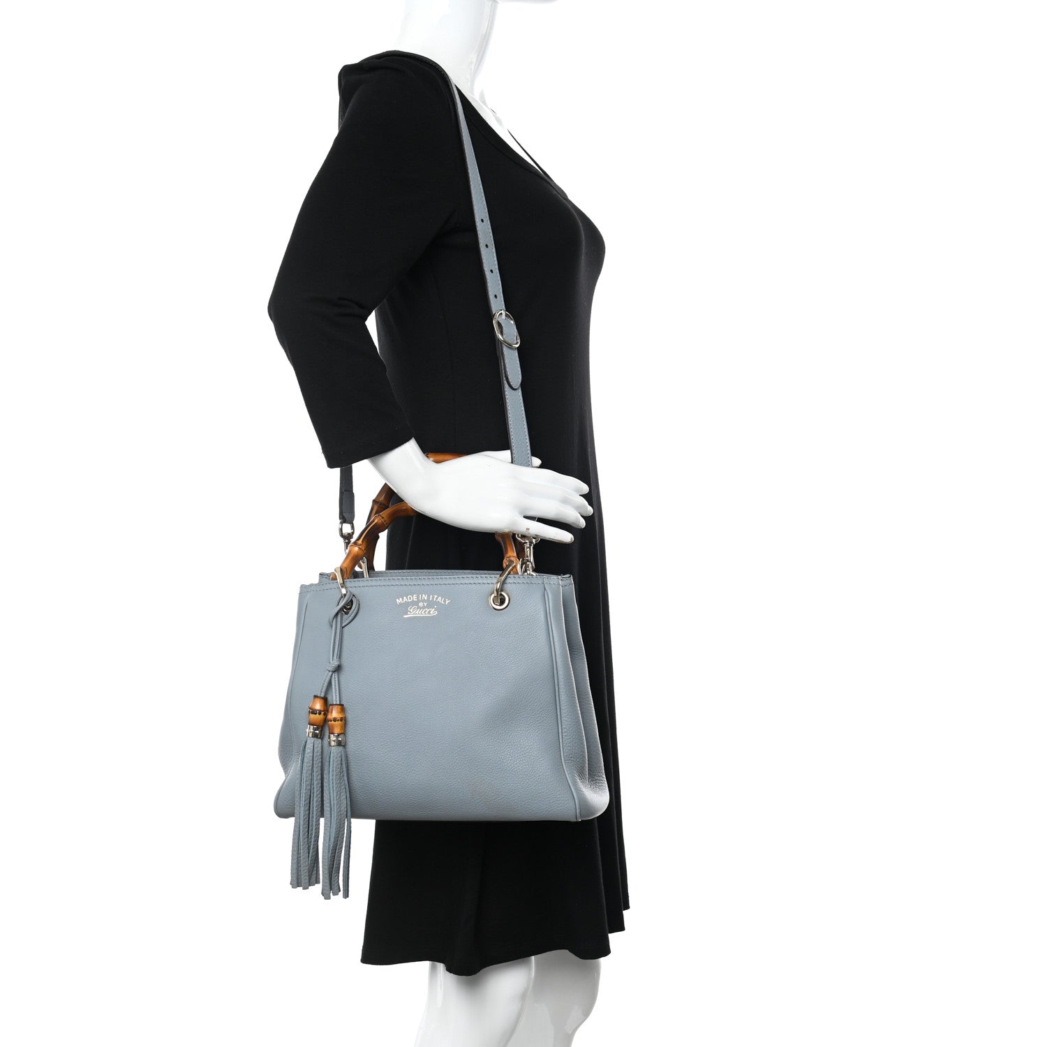 Gucci Calfskin Small Bamboo Shopper Tote Light Blue 2 of 10