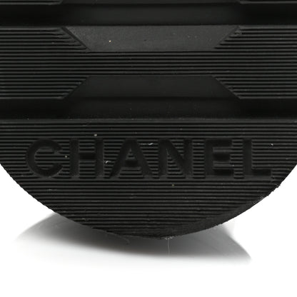 Chanel Shiny Goatskin Calfskin Quilted Lace Up Combat Boots 38 Black White 6 of 9