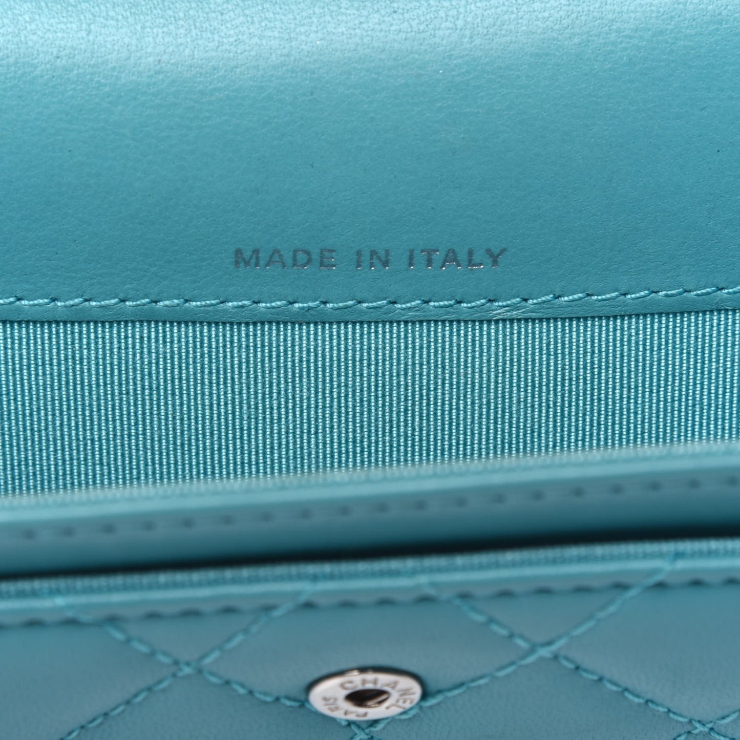 Lambskin Quilted Flap Card Holder Turquoise