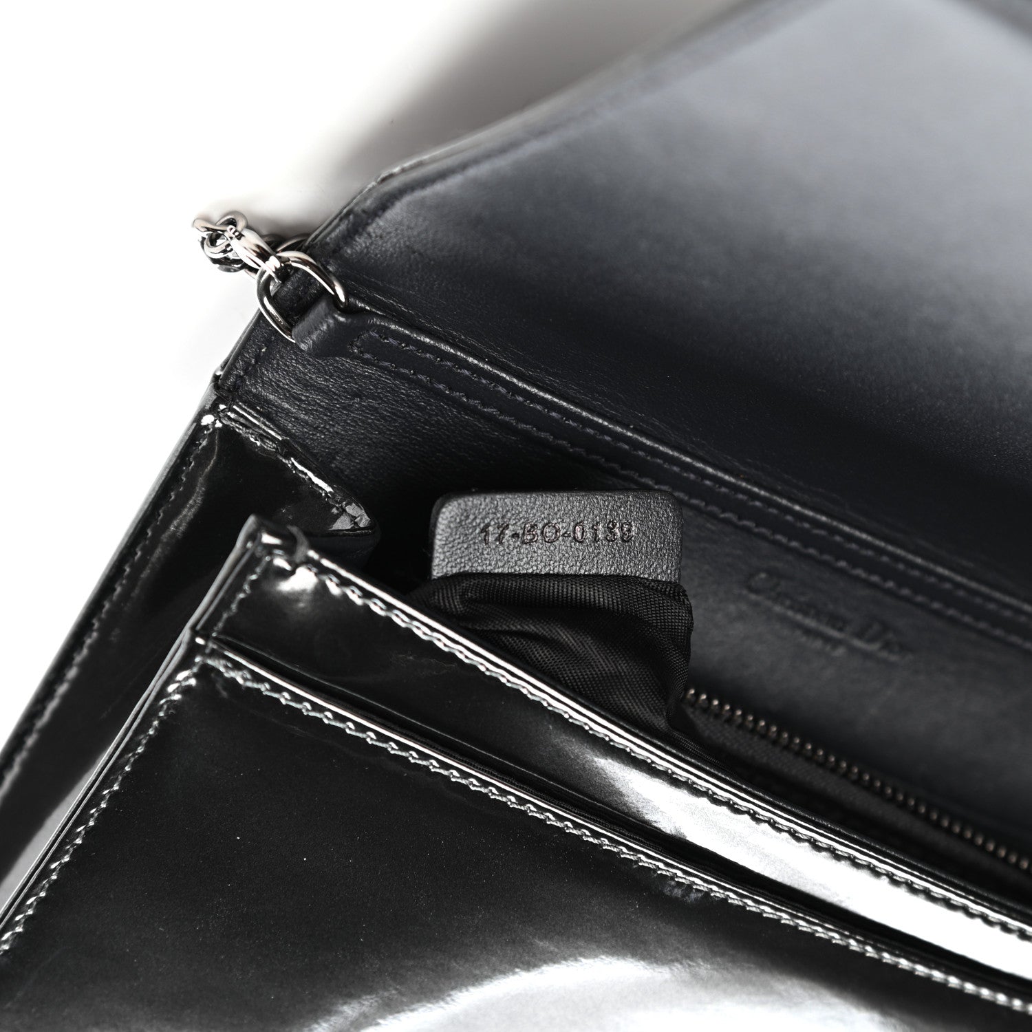 Christian Dior Metallic Patent Micro-Cannage Diorama Wallet on Chain Pouch Onyx Black 8 of 11