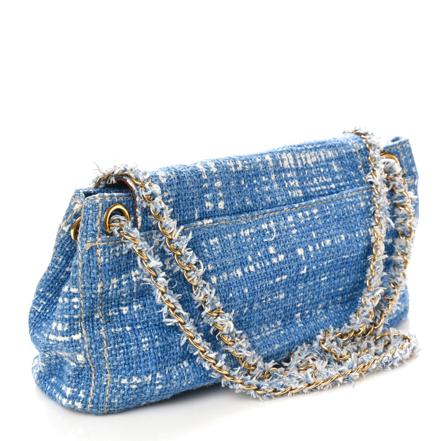 Prada Tweed Medium Shoulder Bag Blue 3 of 11