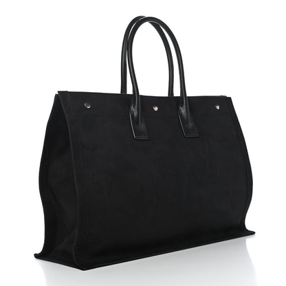Saint Laurent Linen Calfskin Rive Gauche Tote Black 3 of 9