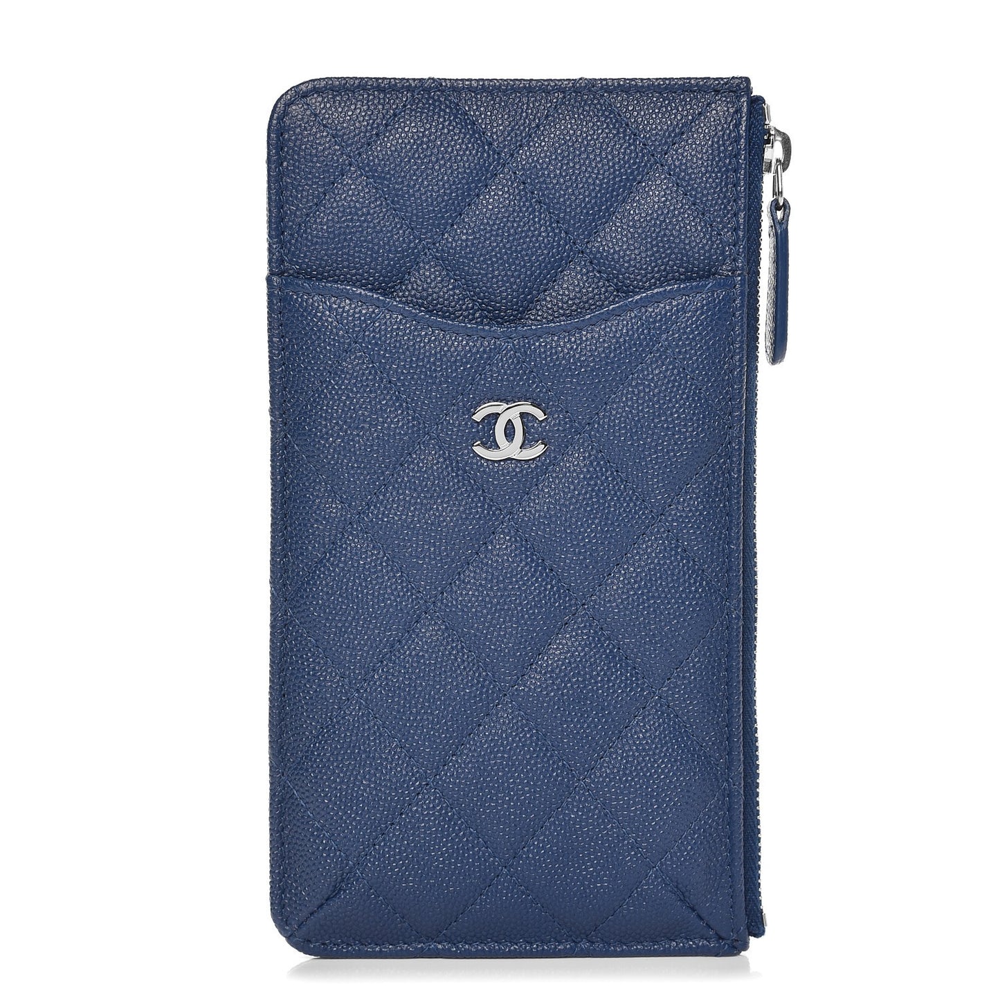 Caviar Quilted Classic Flat Wallet Pouch Blue