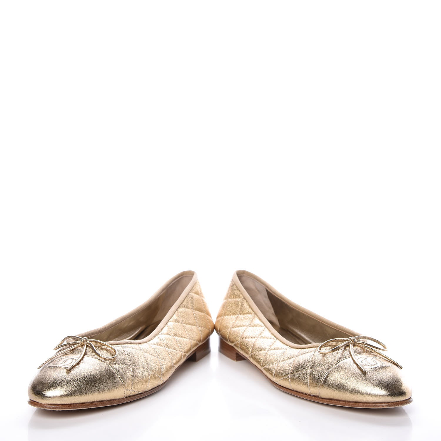 Chanel Metallic Lambskin Quilted CC Cap Toe Ballet Flats 40 Gold 6 of 14