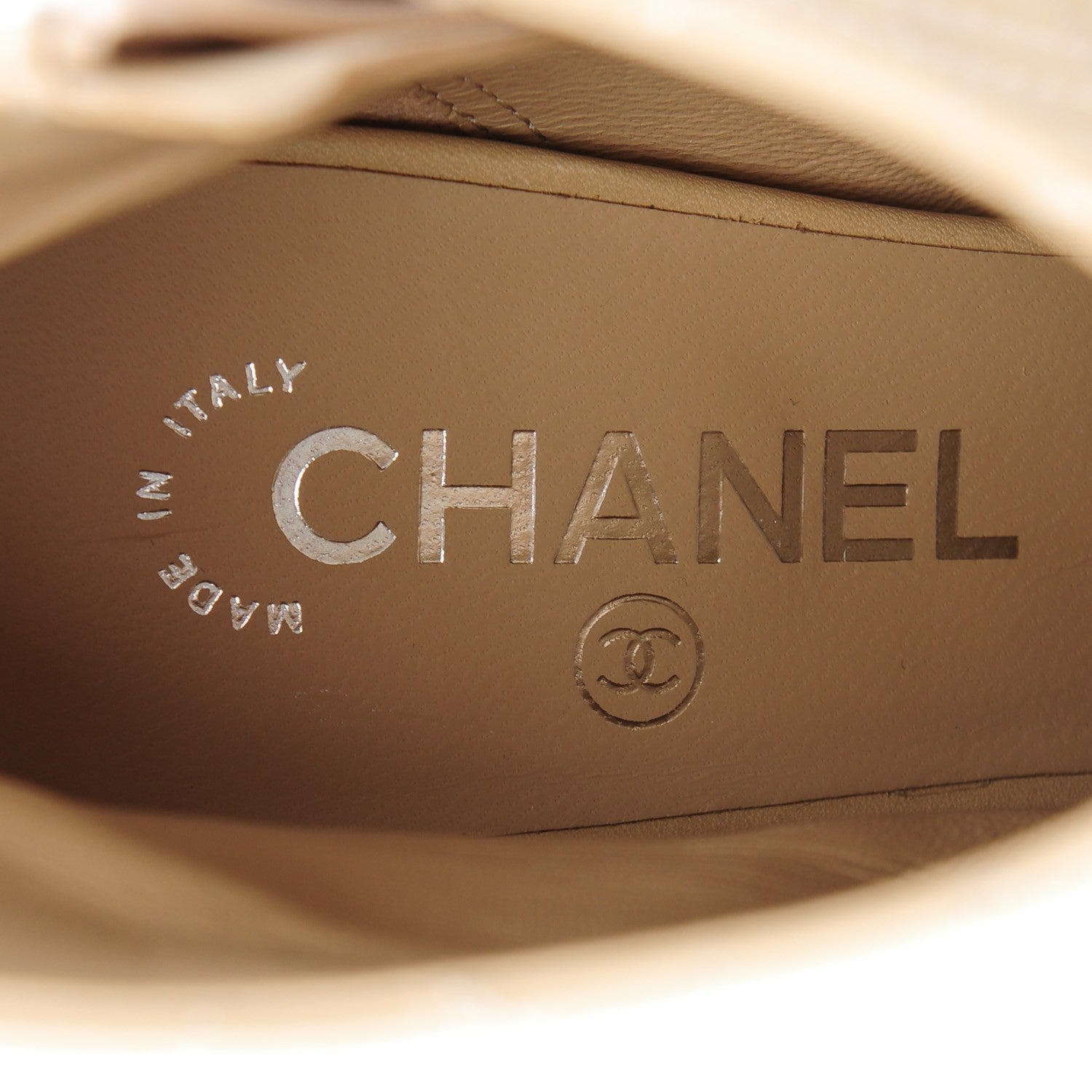 Chanel Calfskin Quilted Patent Short Boots 38.5 Beige Black 7 of 9