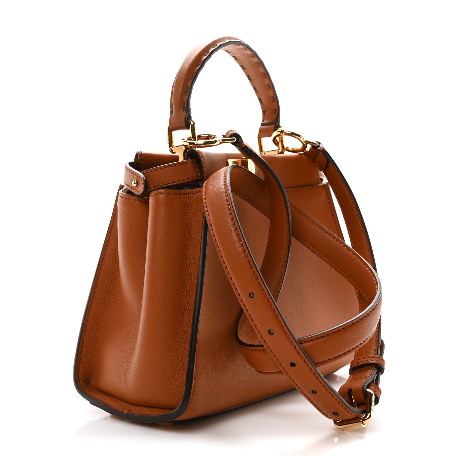 Fendi Vitello Seta Canvas FF Embroidered Mini Peekaboo Iconic Satchel Brandy Amazzonia 3 of 9