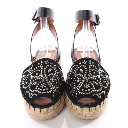 Valentino Garavani Suede Studded Peep Toe Ankle Wrap Flatform Espadrilles 38 Black 3 of 12
