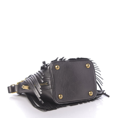 Saint Laurent Metallic Goatskin Small Emmanuelle Fringe Bucket Bag Graphite 4 of 10