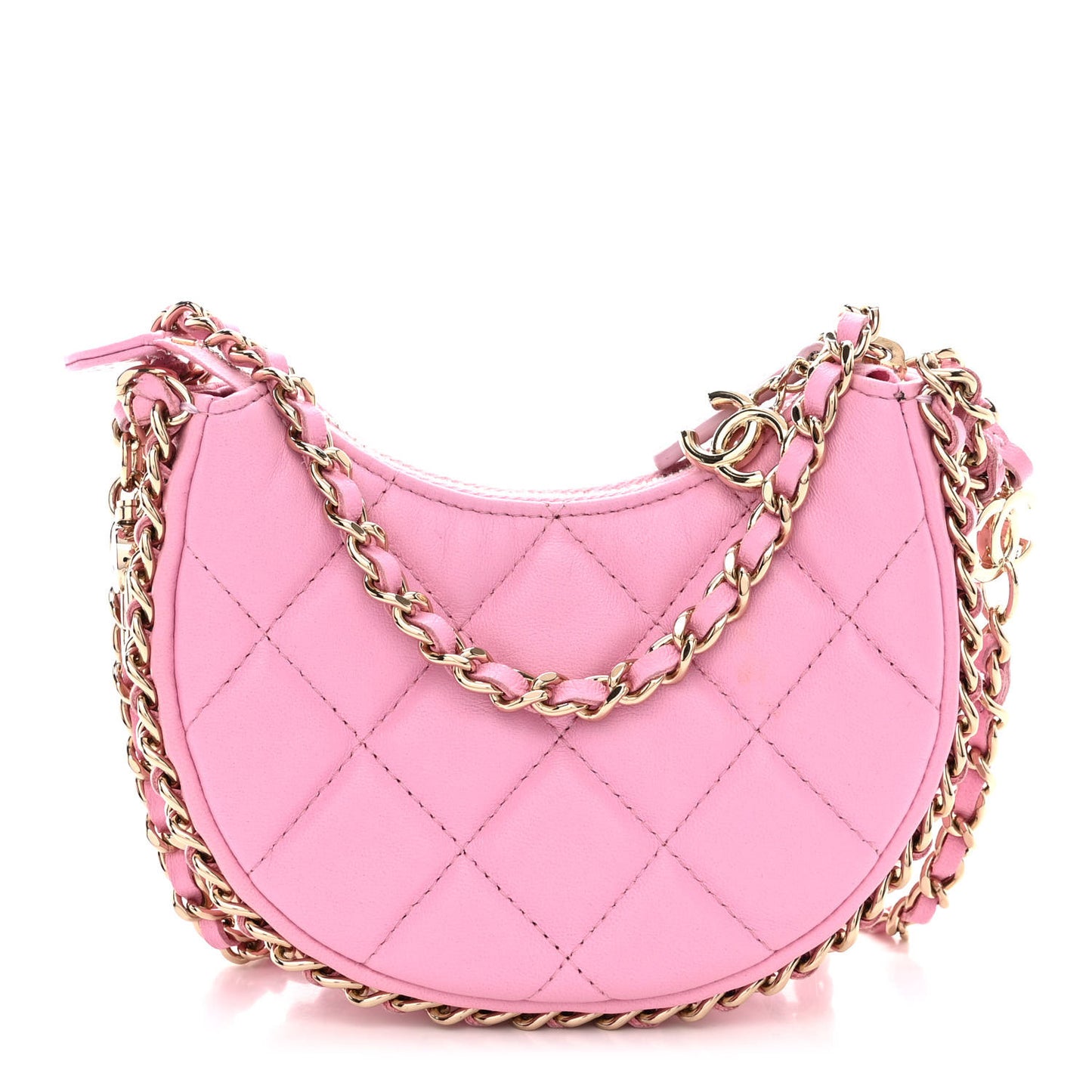Lambskin Quilted Mini Chain Around Hobo Pink