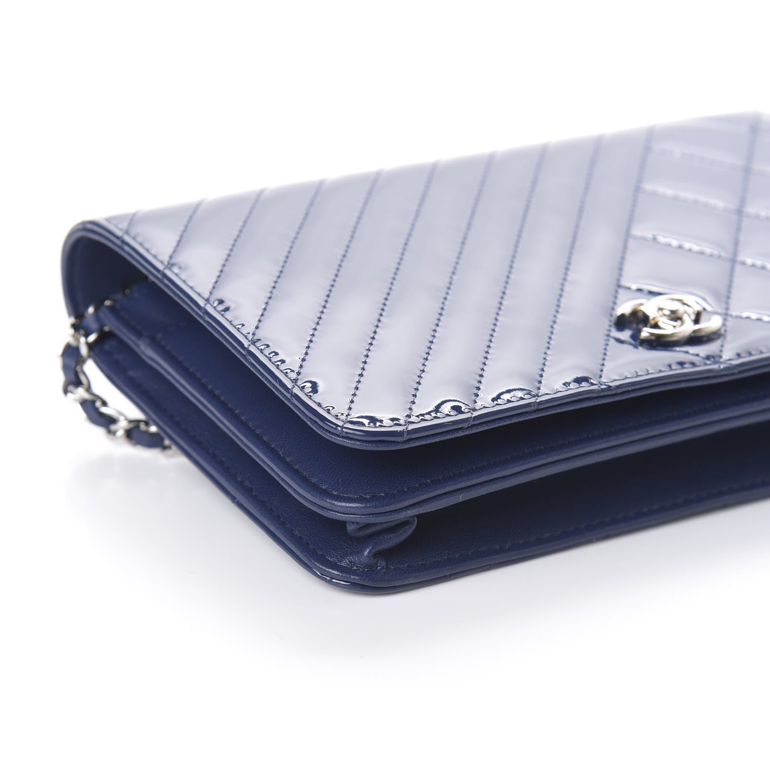 Chanel Patent Quilted Coco Boy Wallet On Chain WOC Blue 9 of 10